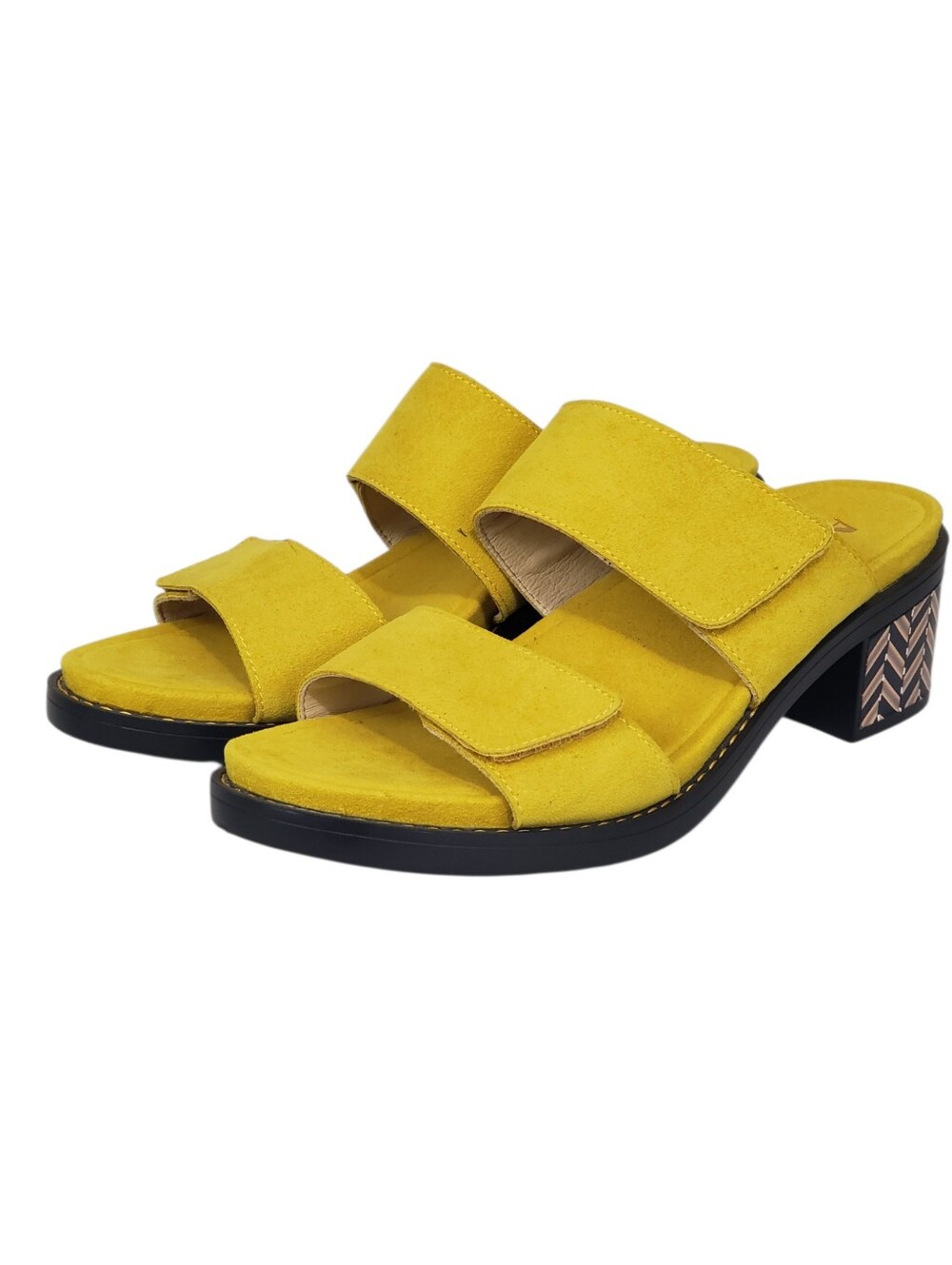 Alegria Tia Saffron Yellow Suede Block Heel Slide Sandals
